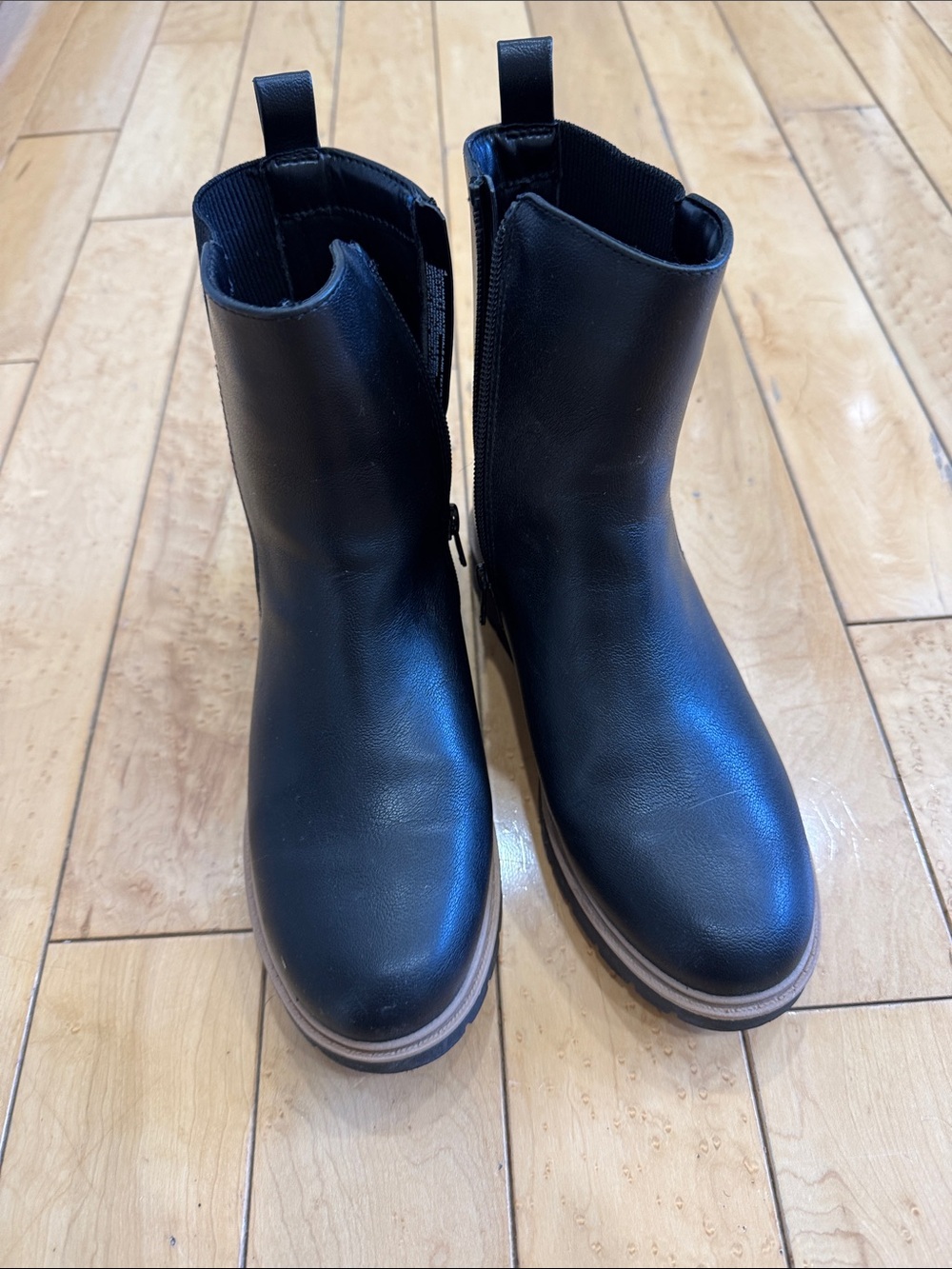 art class Black Kids Ankle Boots with Tan Trim
